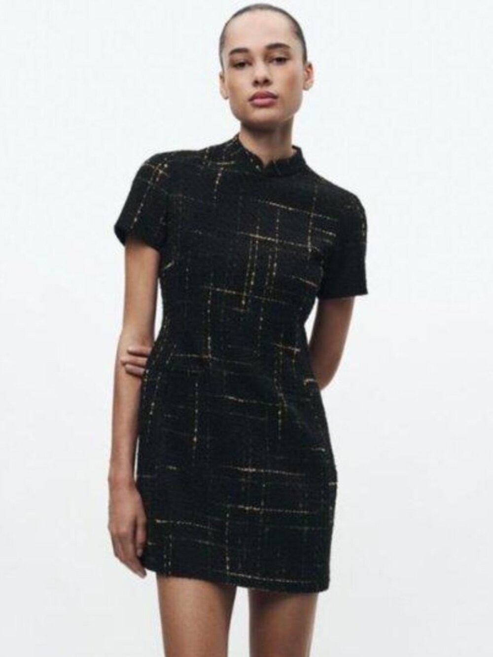 Zara Black Gold Metallic Tweed Mini Dress | Size M | Worn Once